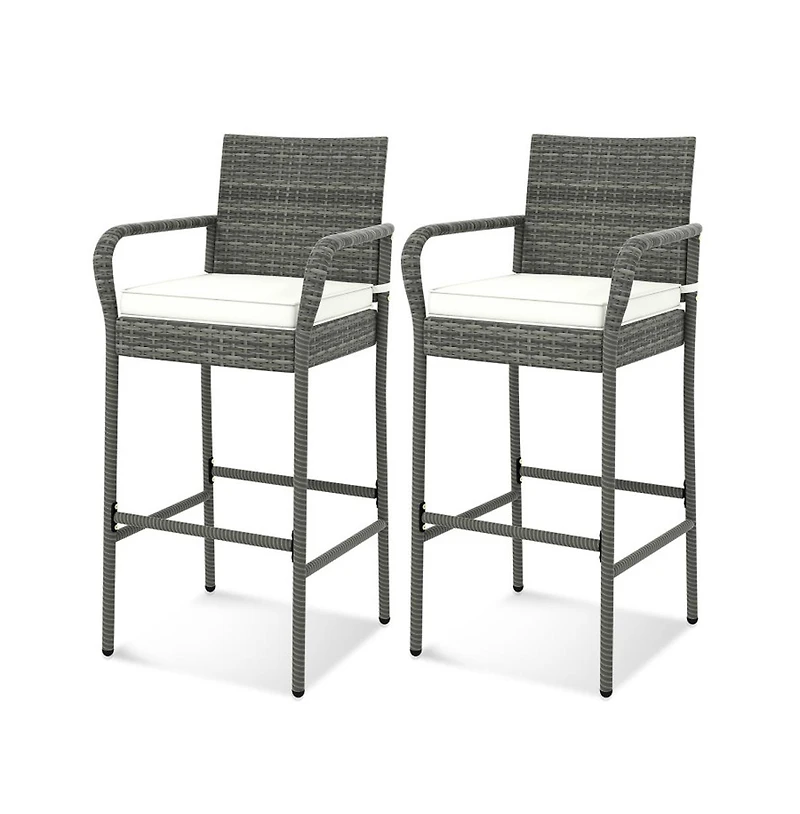 Boyel Living Patio Wicker Barstools with Armrests and Soft Cushions for Porch Backyard Set of 2