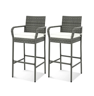 Boyel Living Patio Wicker Barstools with Armrests and Soft Cushions for Porch Backyard Set of 2