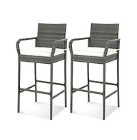 Boyel Living Patio Wicker Barstools with Armrests and Soft Cushions for Porch Backyard Set of 2