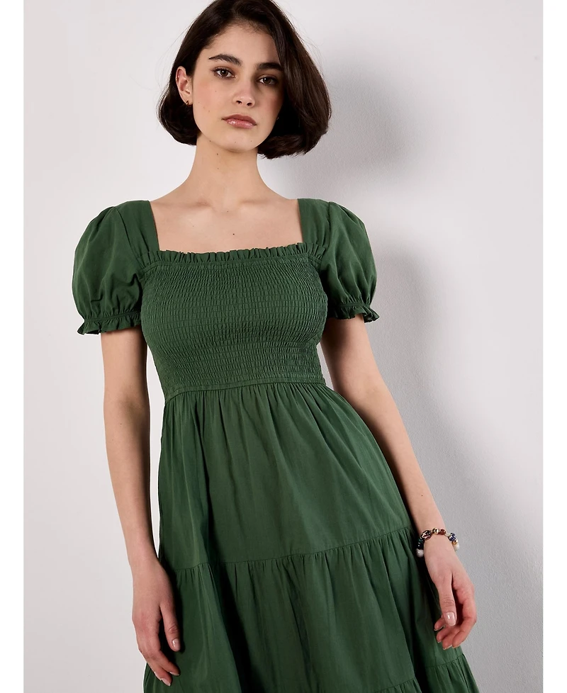Apricot Women's Smocked Cotton Poplin Midi Dress