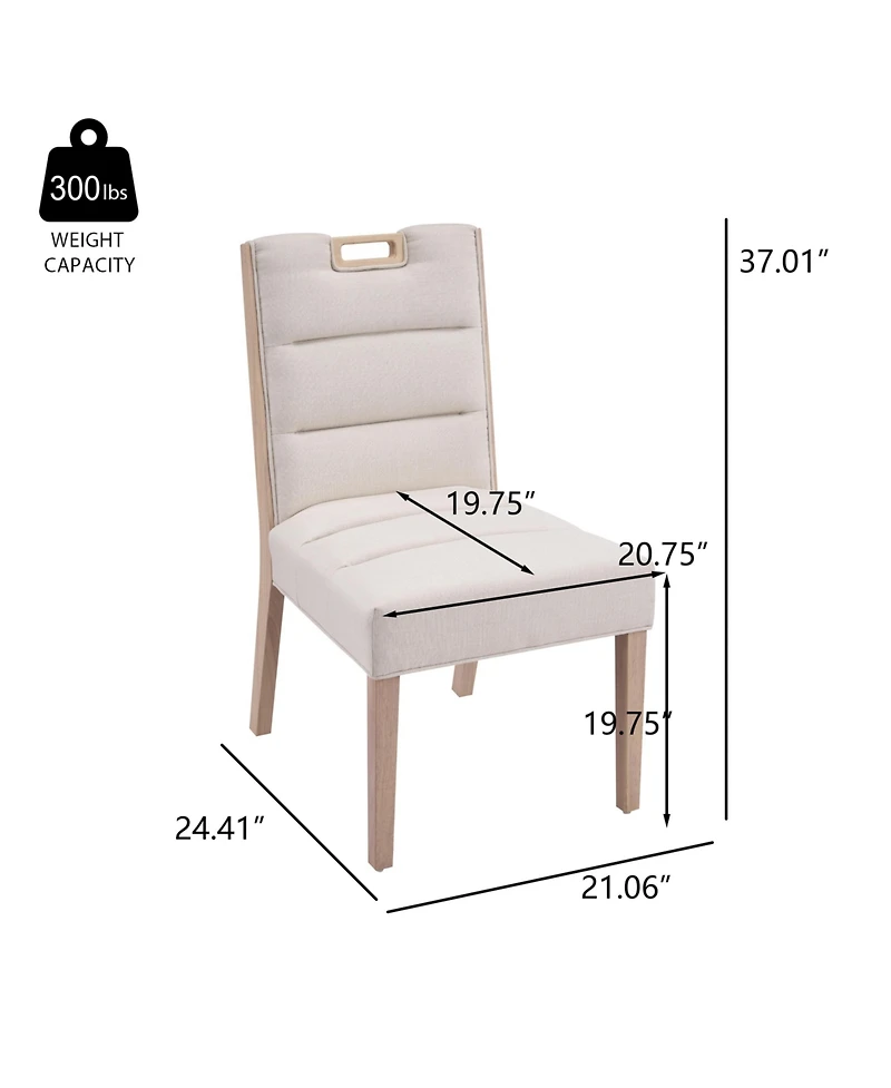 Boyel Living 2-Piece Modern Armless Dining Chairs, Fabric Upholstered Seat and Natural Rubberwood Frame, Kitchen Chairs