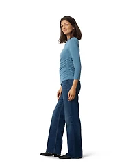 Cable & Gauge Women's Metal Ring Shirred Neck Top