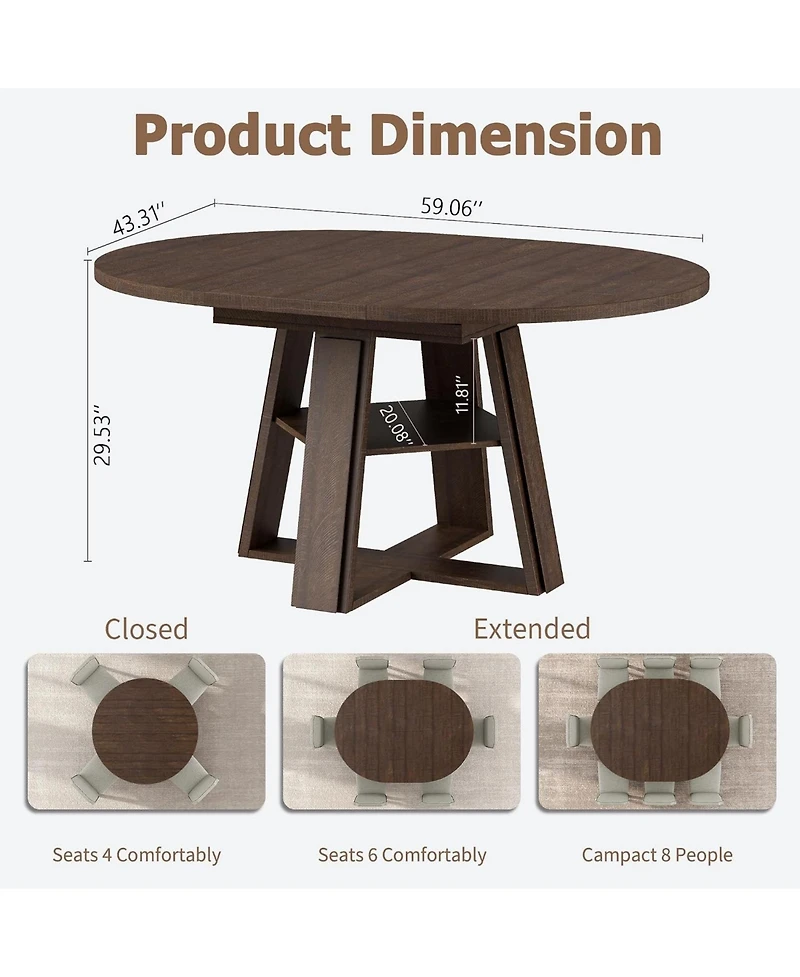 homfan 43.3"-59.06" Extendable Oval Dining Table for 4-8