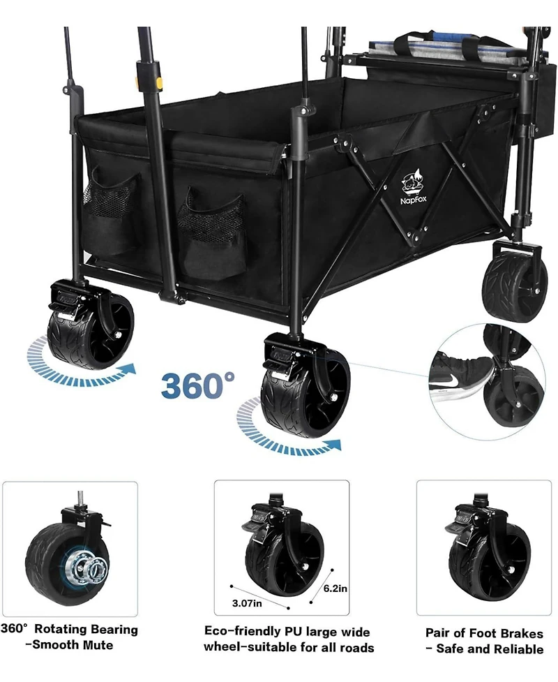 Mountaintop Collapsible Wagon with Removable Canopy,4" All-Terrain Brake Wheels, Adjustable Handles