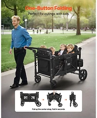 Mountaintop Wagon Stroller for 4 Kids, Adjustable Handle,5-Point Harness, Removable Canopy,330LBS, Camping