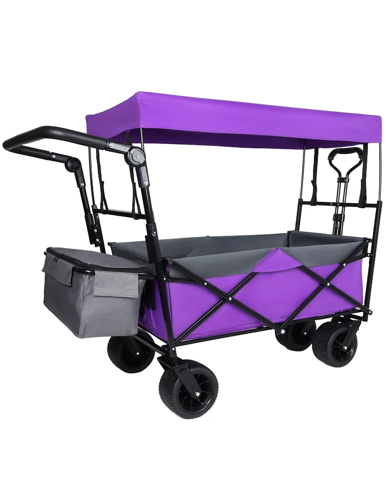 Mountaintop With Push Handle,480Lbs Collapsible Wagon with Canopy,7" All-Terrain Wheels, Cart for Camping, Shopping, Sports, Garden