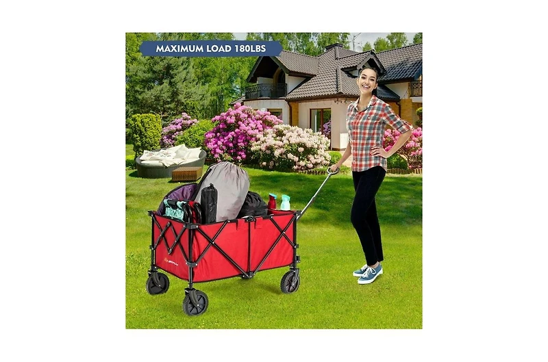 Mountaintop Outdoor Folding Wagon Cart with Adjustable Handle and Universal Wheels