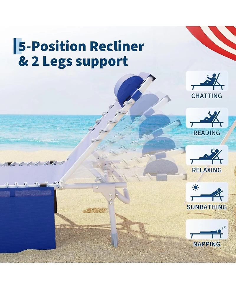 homfan Outdoor Patio Lounge Chair 3-in-1 with Face Hole, 5 Reclining Positions, Folding Side Table and Pillow, 330 lbs Capacity for Pool or Beach
