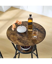 Flynama Round Bar Table Set with Middle Shelf and Upholstered Stools