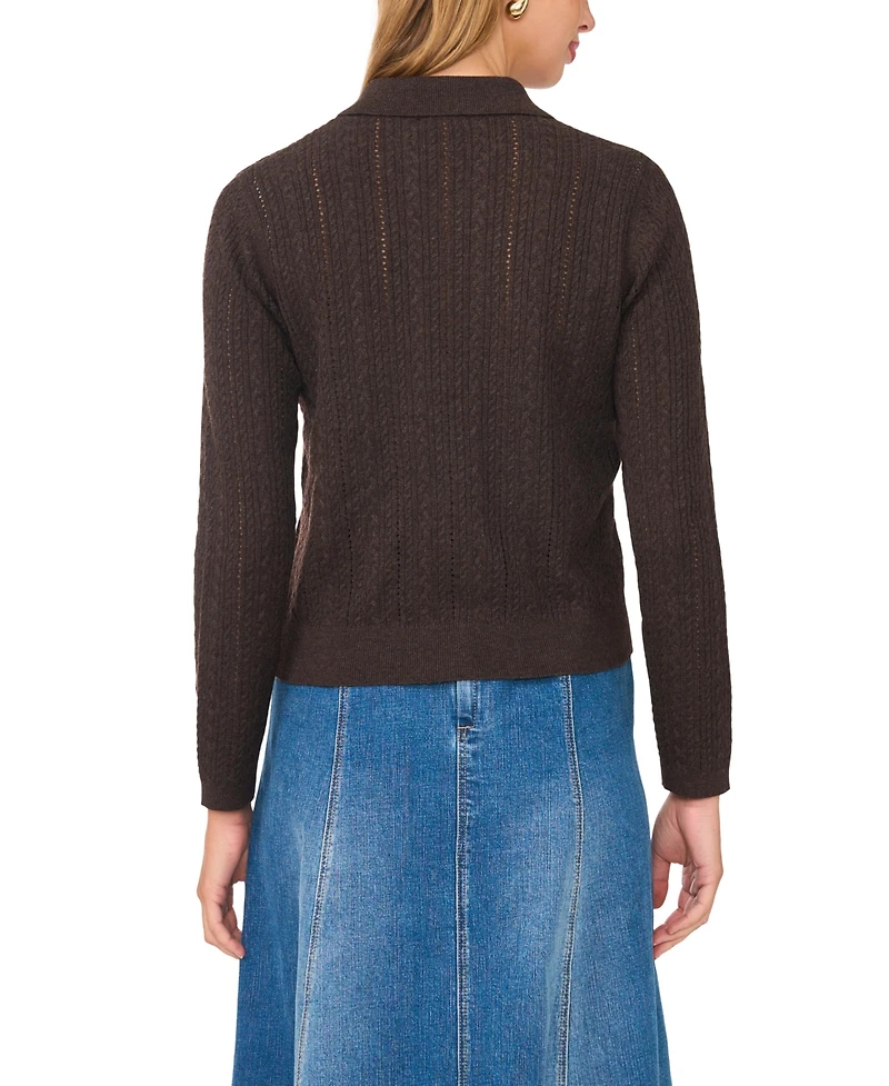 1.state Women's Pointelle Cable Collared Cardigan