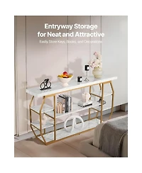 Slickblue Geometric Console Table with Marble Shelves, 3-Tier Open Storage Table for Hallway and Foyer