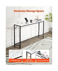 Slickblue Slim Marble Console Sofa Table with Charging Station, Triangular Support, Entryway Furniture