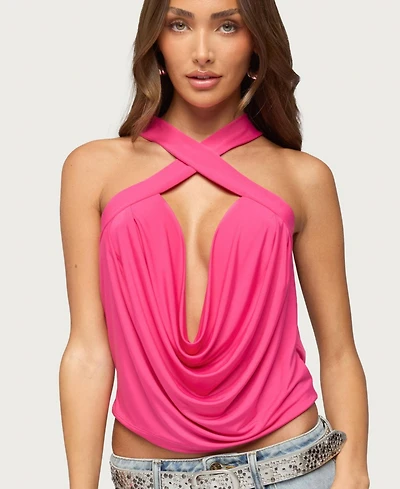 Edikted Women's Maise Backless Cowl Neck Crisscross Top