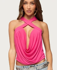 Edikted Women's Maise Backless Cowl Neck Crisscross Top