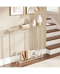 Slickblue Modern Clear Acrylic Console Table with Bottom Storage Shelf, Slim Side Desk for Foyer Hallway