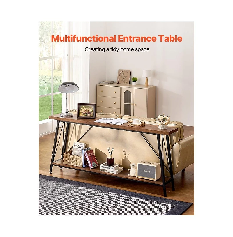 Slickblue Long Narrow Sofa Table with Shelves, Industrial Entryway Console Table for Bedroom and Living Room
