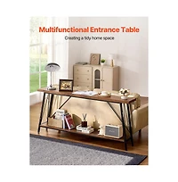 Slickblue Long Narrow Sofa Table with Shelves, Industrial Entryway Console Table for Bedroom and Living Room