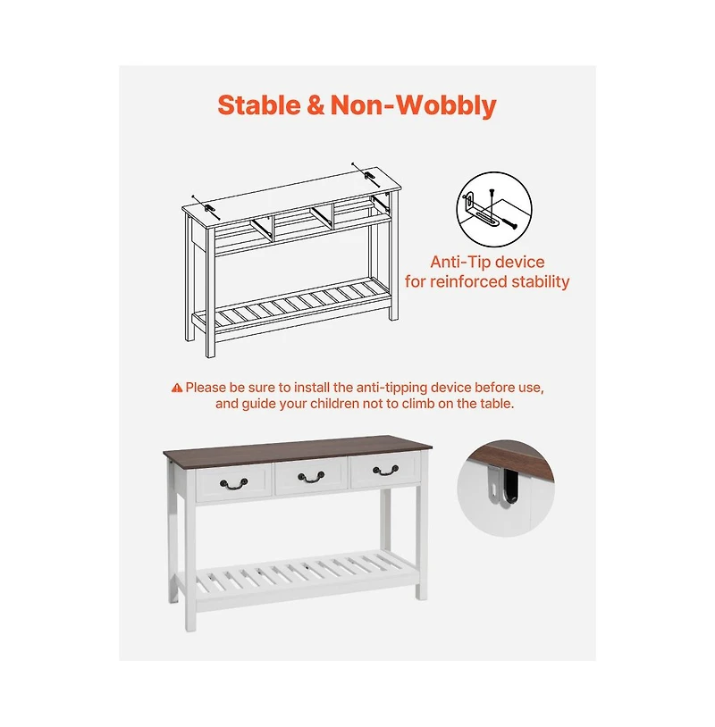 Slickblue Wooden Entryway Console Table with Storage Drawers, Bottom Shelf, Behind Couch Table for Home Decor