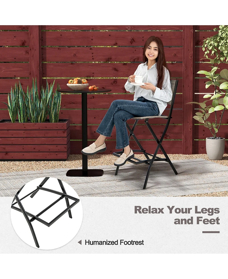 Gymax Set of 6 Folding Bar Stools Patio Sling Chairs with Backrest Humanized Footrest Coffee