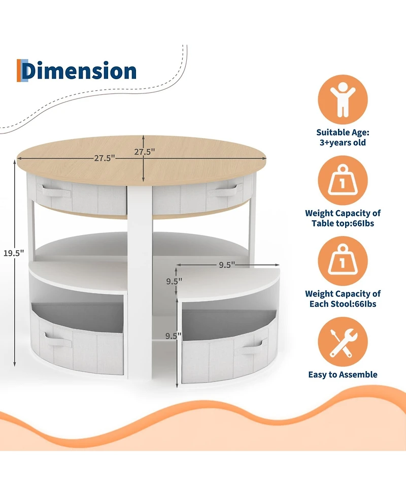 homfan 5-Piece Kids Table and Chair Set, Round Nesting Toddler Activity Table, Play Art Craft Reading Table for Children