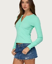Edikted Women's Yerin Long-Sleeve V-Neck Ribbed Henley