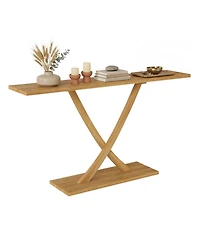 Slickblue Modern 57" Console Table with Teak Wood Frame and Geometric Style