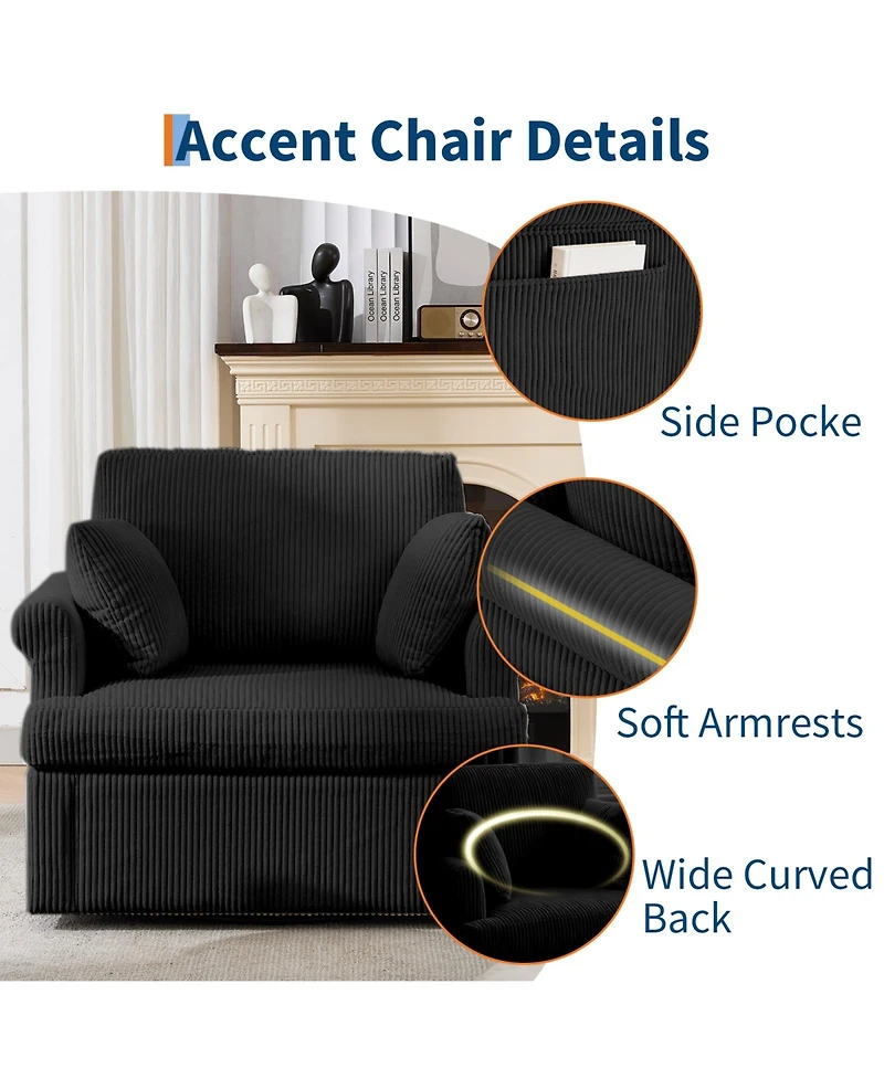 homfan Mid Century 360 degrees Swivel Armchair with 2 Pillows,Modern Chair Corduroy Ergonomic Lounge Reading Chairs