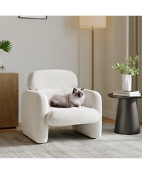 homfan Modern Ergonomic Accent Chair, Wood Frame Padded Armchair, Breathable Hemp Fabric Leisure 330 Lbs Capacity