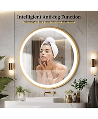 Luvodi 24" Round Metal Framed Lighted Mirror Anti-Fog for Bathroom