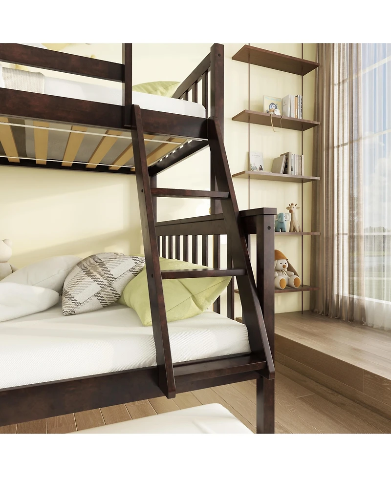 Sailvan Bunk Bed Twin Over with Convertible Ladder and Guardrail,