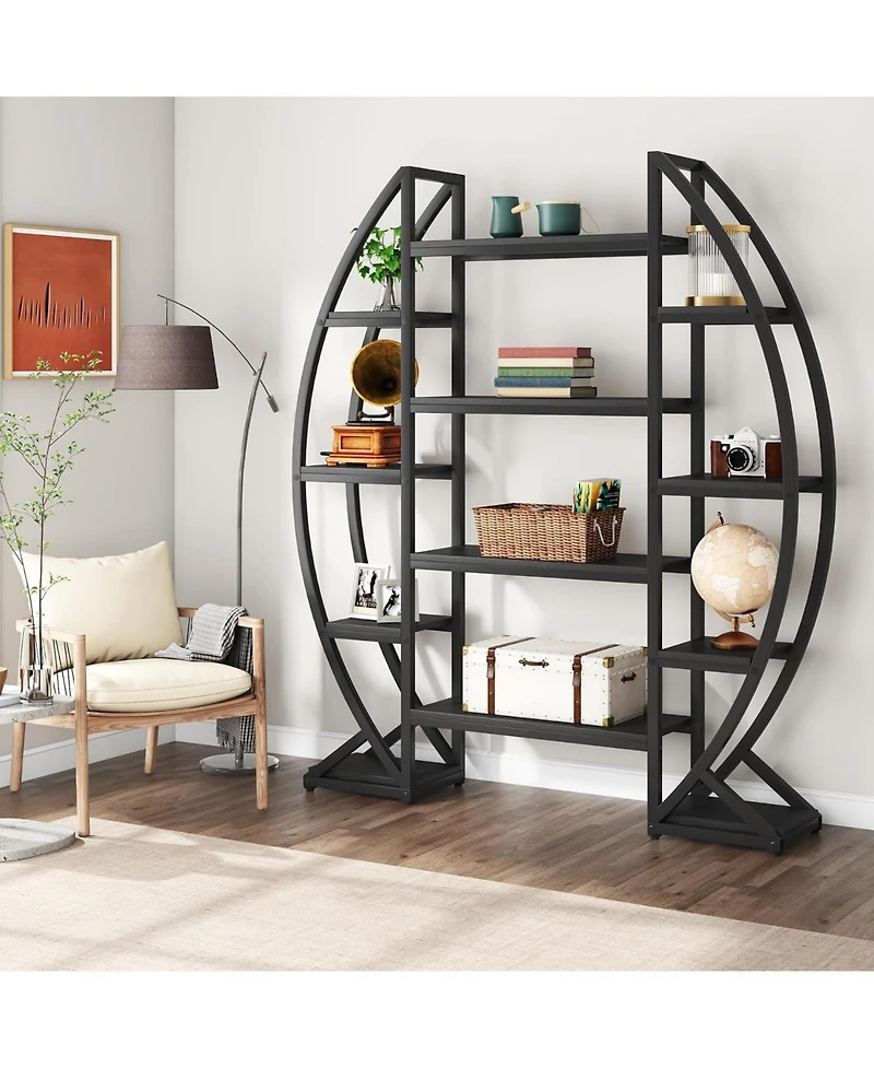Tribesigns 5-Tier Oval Bookshelf with Industrial Frame