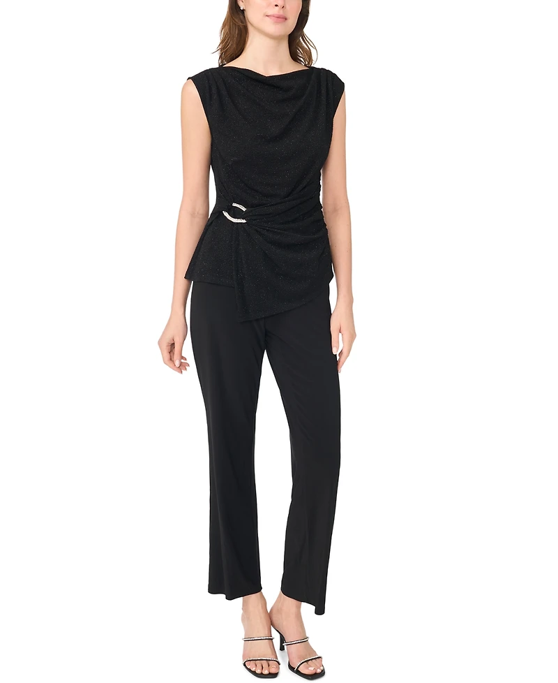 Msk Petite Asymmetrical Dressy Boat-Neck Blouse