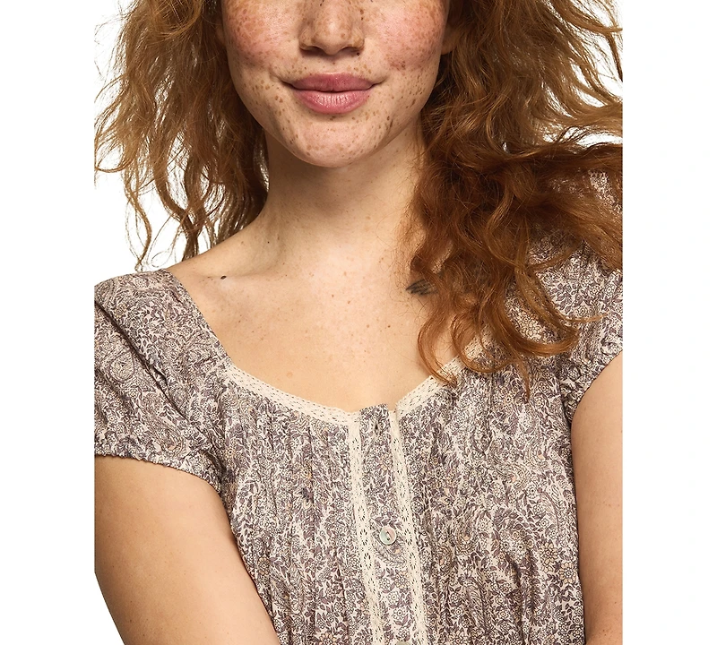 Lucky Brand Women's Cap Sleeve Lace Peasant Top