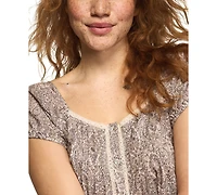 Lucky Brand Women's Cap Sleeve Lace Peasant Top