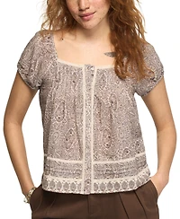 Lucky Brand Women's Cap Sleeve Lace Peasant Top