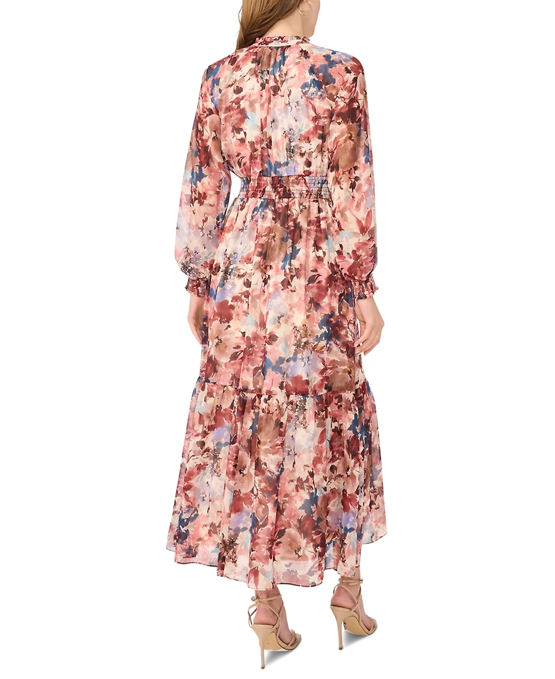 Msk Women's Floral Long-Sleeve V-Neck Maxi Dress