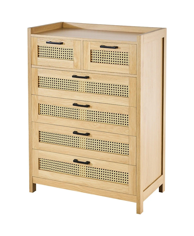 Slickblue Modern 5 Drawer Rattan Dresser for Bedroom and Hallway