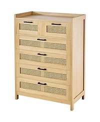 Slickblue Modern 5 Drawer Rattan Dresser for Bedroom and Hallway