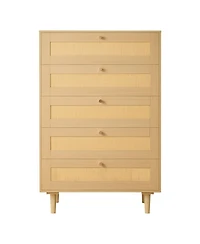 Slickblue 5 Drawer Rattan Dresser with Storage for Bedroom and Hallway