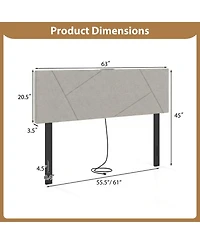 Sugift Geometric Upholstered Headboard for Full and Queen Size Bed with Charging Station