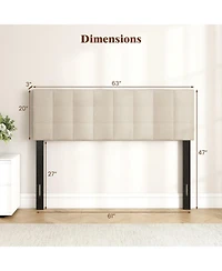Sugift Queen Full Upholstered Quilted Grid Linen Fabric Headboard Mount Panel