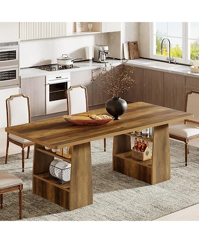 Tribesigns 63" Dining Table for 6-8, 4 Shelves Kitchen Table, Large Modern Rectangle Dining Room Furniture, for Living Room