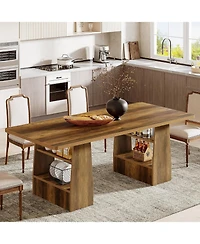 Tribesigns 63" Dining Table for 6-8, 4 Shelves Kitchen Table, Large Modern Rectangle Dining Room Furniture, for Living Room