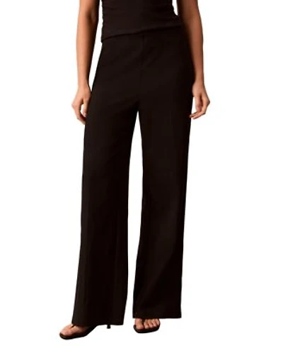 Calvin Klein Womens High Waisted Pull On Wide Leg Pants