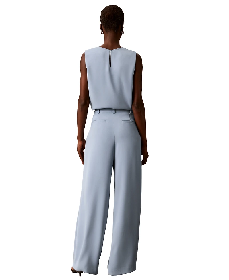 Calvin Klein Women's High-Rise Double-Pleat Wide-Leg Pants
