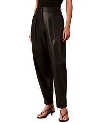 Calvin Klein Women's Faux Leather High-Rise Pleated Barrel Leg Pants