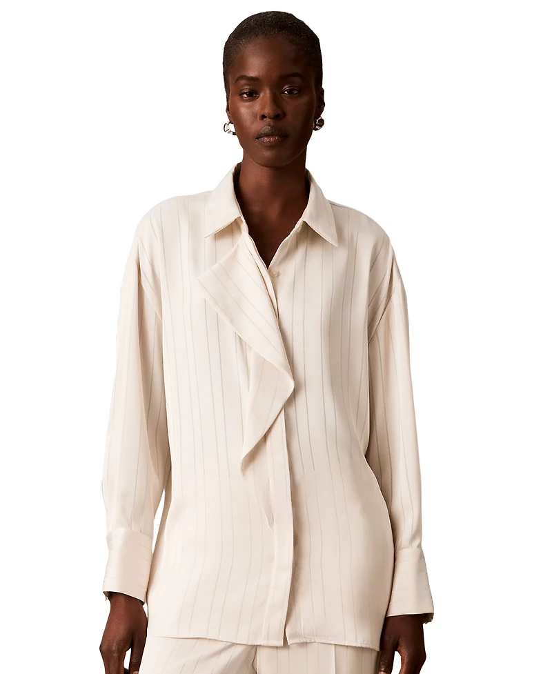 Calvin Klein Women's Satin-Stripe Long-Sleeve Blouse