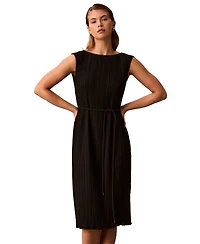 Calvin Klein Women's Belted Pleated Boat Neck Midi Dress