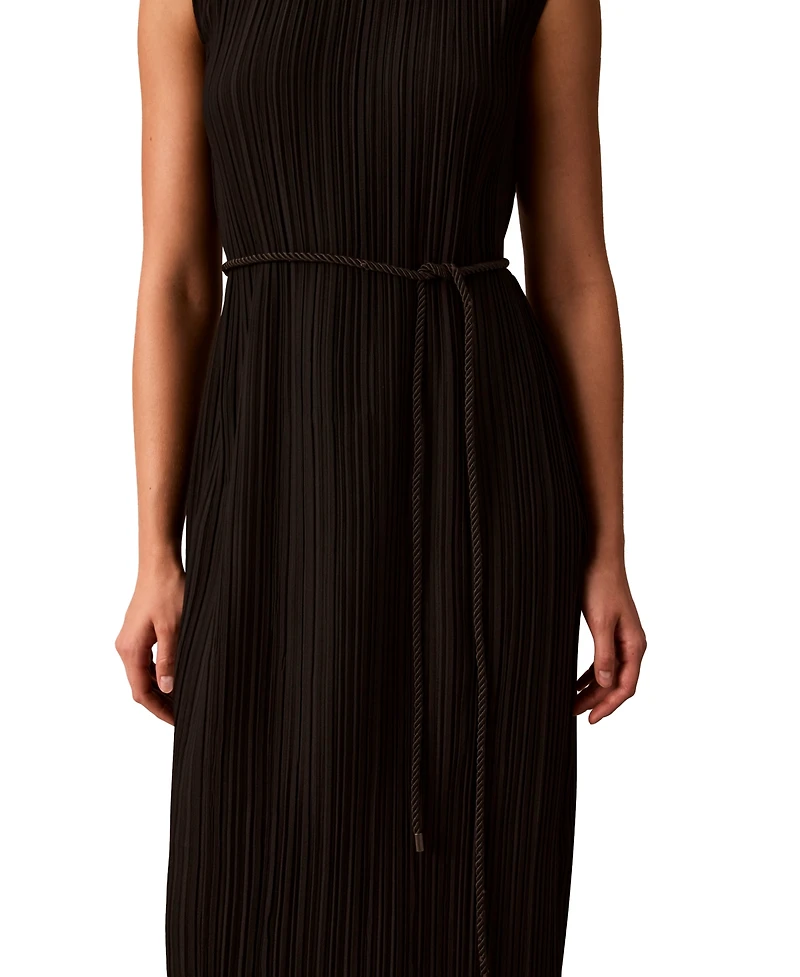 Calvin Klein Women's Belted Pleated Boat Neck Midi Dress