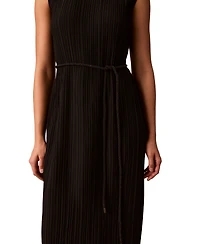 Calvin Klein Women's Belted Pleated Boat Neck Midi Dress
